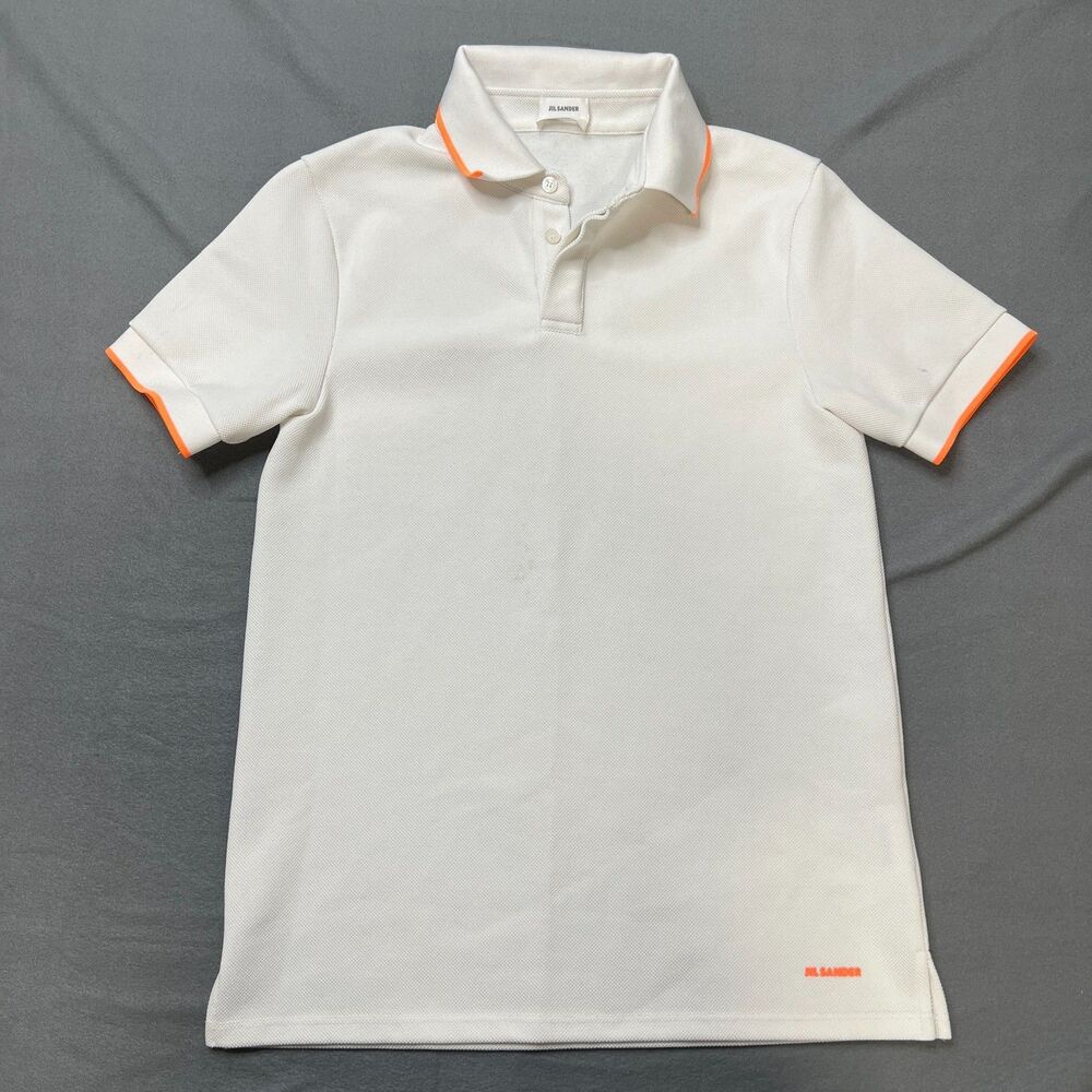 Jil Sander Polo Shirt Men's Small White Polyester Collared Short Sleeve Pullover